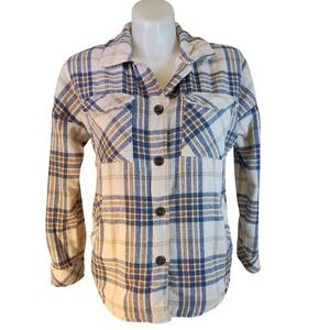 Miss Posh Plaid Shacket Sherpa Lined Button Up Flannel Jacket Women Small Blue